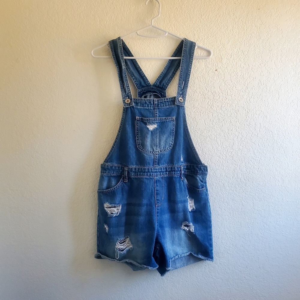 Place Girls Overall Shortalls Blue Spring Summer Fall Cowgirl Destreesed Casual